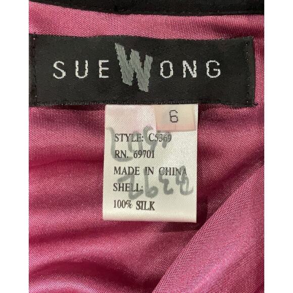 Vintage Sue Wong Y2K Silk Floral Crochet Fairy Dress 6 Asymmetrical Floral Slip - Picture 5 of 5